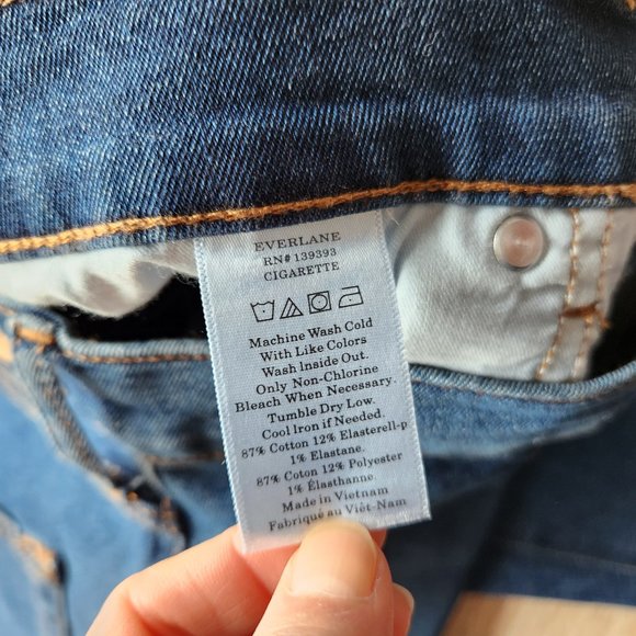 Everlane High Rise Slim Straight Button-Fly Ankle Jeans Stretch Dark Washed - Picture 7 of 10